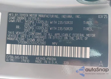 2025 Toyota Sienna Xse z USA, uszkodzony, nr VIN 5TDDRKEC5SS252980